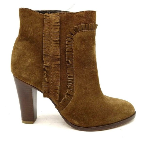 Tila March Brown Suede Leather Slip On Block Heel Ankle Boots Women's 38 / 7 - Picture 1 of 10